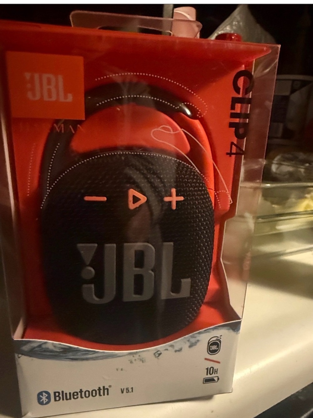 JBL Clip 4 Portable Bluetooth Speaker — Black and Orange Accent